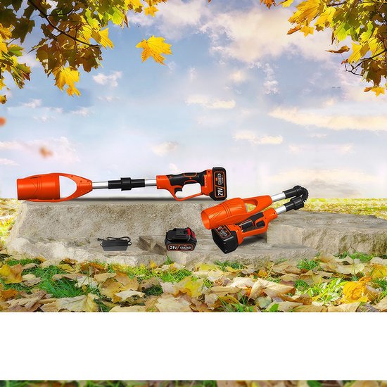 21V Draadloze Bladblazer - Uitgerust met Twee Accu's en Oplader - Lithium-ion Bladblazer - Opvouwbaar - Hoog Vermogen - Sneeuwblazer - Tuinventilator - Zwart & Oranje — afbeelding 3