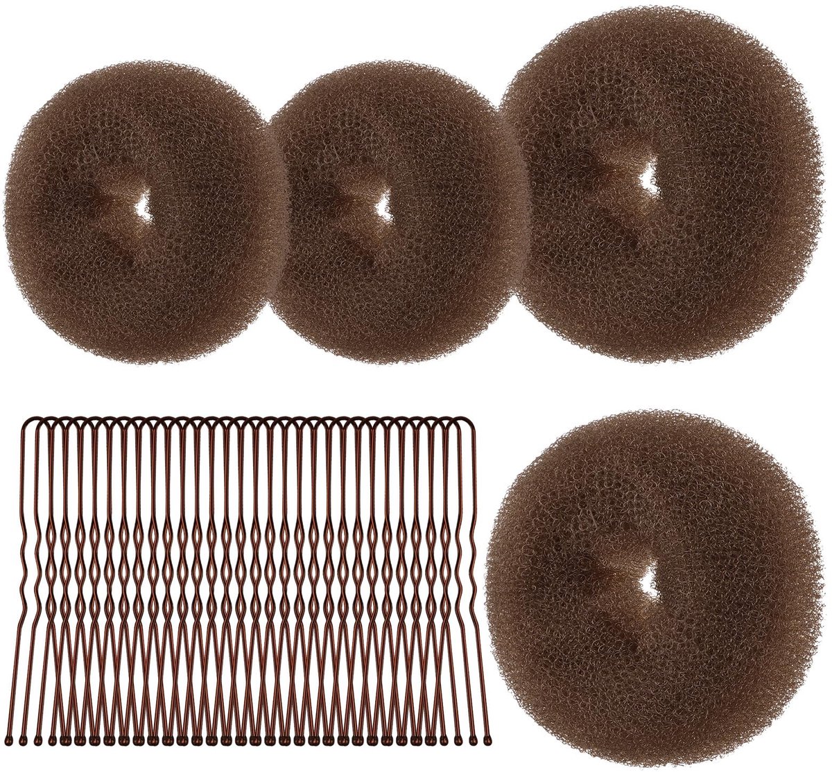 Donuts voor knots, 4 stuks eenvoudige knot voor haar en 30 U-vormige clips, donut voor meisjes en vrouwen, Magic Hair Bun Maker voor knotkapsels, 2 x 6 cm + 2 x 8 cm (lichtbruin)