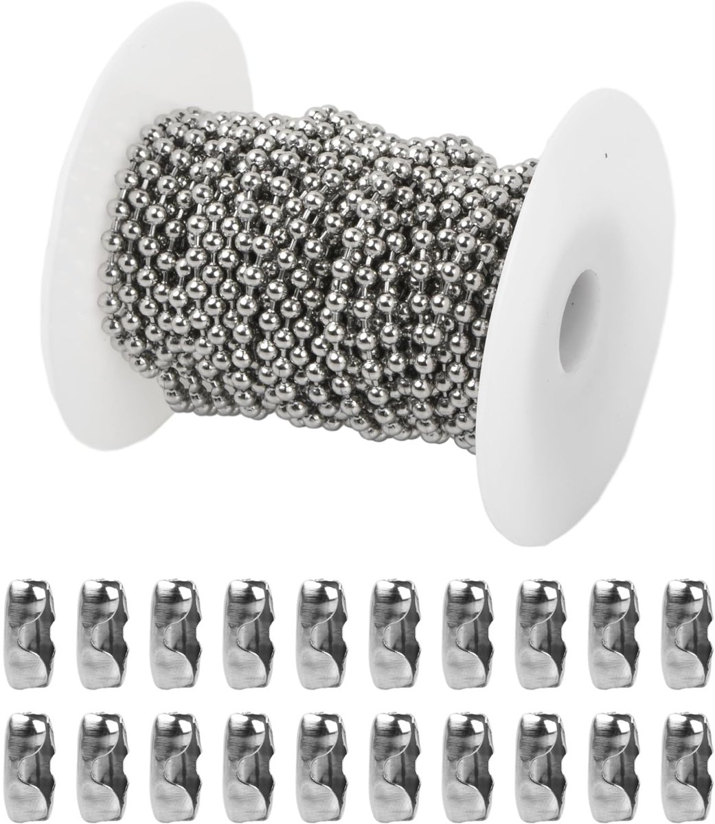 10 meter kogelketting van roestvrij staal, 4 mm metalen koord, verlengketting van zilver met 20 connectoren voor knutselwerk, halskettingen, armbanden, kunsthandwerk