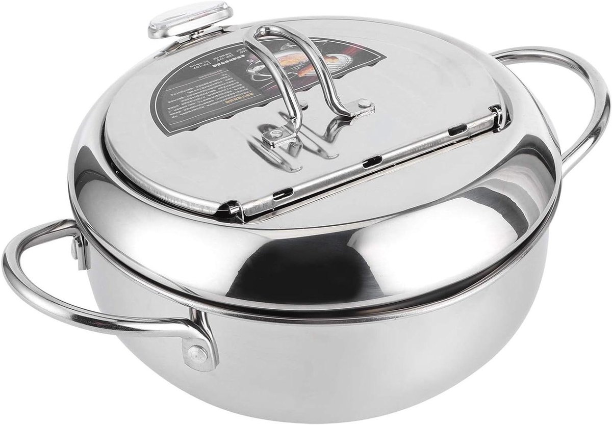 Koekenpan - Keuken Tool - Frituren - Met Thermometer - 20cm - Zilver