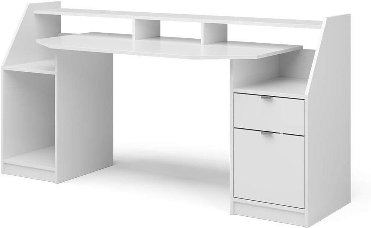 Bureau met Opbergruimte - Werktafel Thuis - Efficiënt Werken - Open en gesloten vakken - 180 cm Breed - Wit