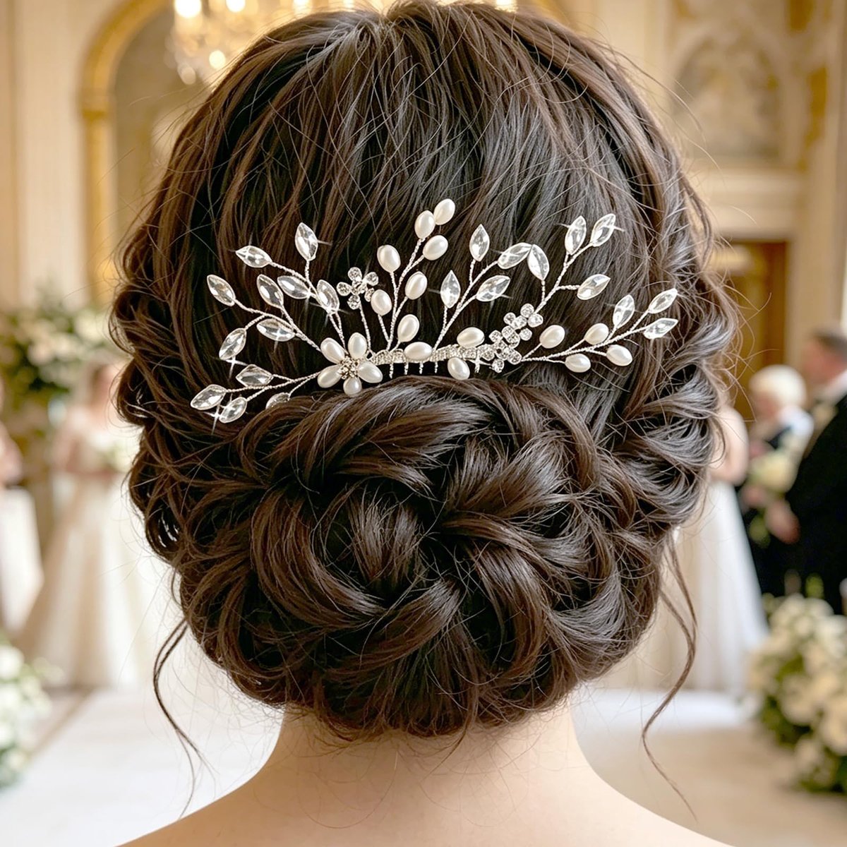 Bruidshaarkam met zilveren parels en kristallen haaraccessoires voor bruiloft, elegante haarkam met parels en strass voor bruidsmeisjes, feestelijke haaraccessoires voor feestjes en