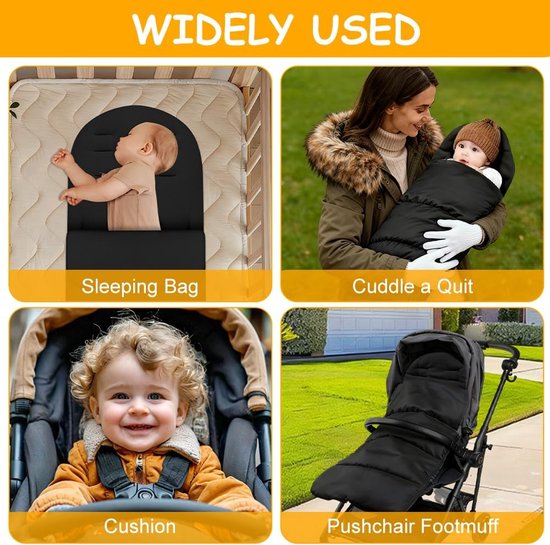 Voetenzak voor kinderwagen - 80×40CM - Voetenzak Buggy - Baby Voetenzak - Voetenzak voor Autostoel - Waterdichte voetenzak - Waterdicht en koudebestendig - Voor kinderwagen, buggy en wandelwagen - Zwart — afbeelding 5