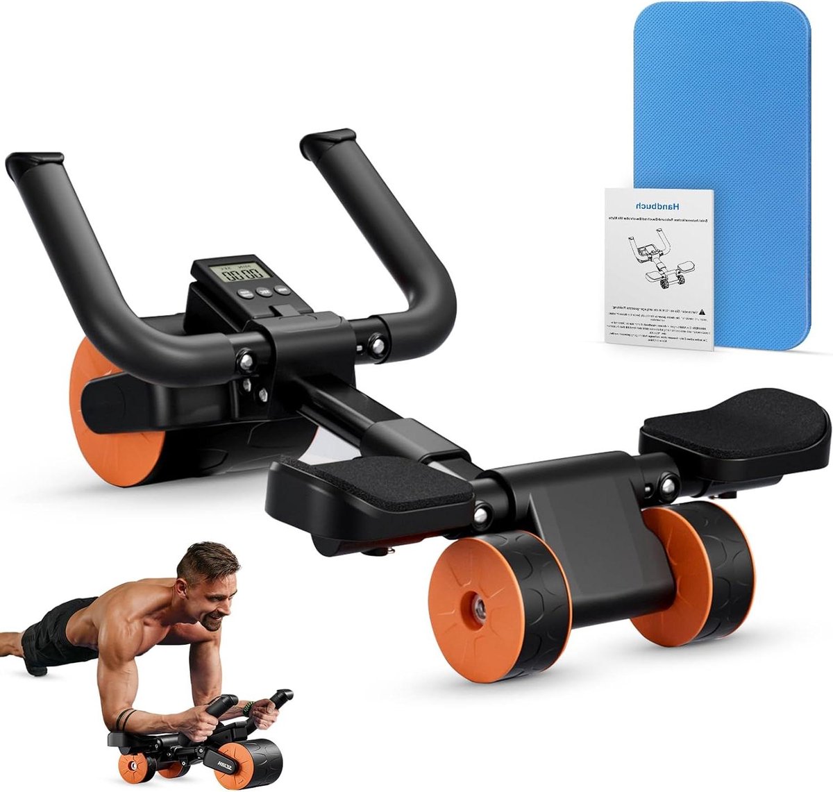 Buikspierroller - Ab Roller Fitness Wiel - Buikspieren Trainen - Automatische Terugslag - 39 x 35 x 10 cm - Zwart