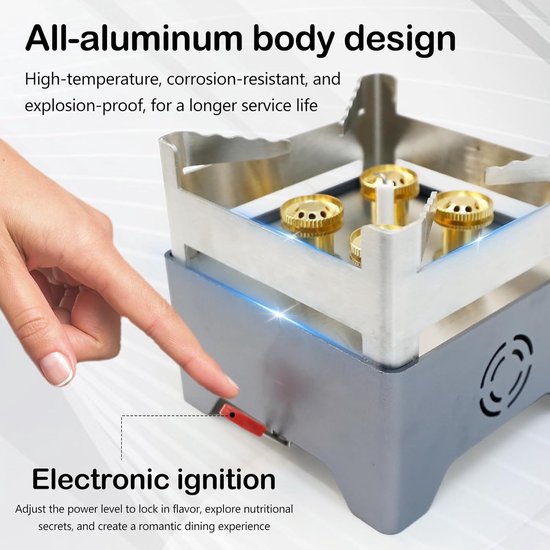 Camping Stove - Outdoor Gas Burner - Outdoor Cooking - 5000W Power - 12 x 12 x 11 cm - Grey — afbeelding 5