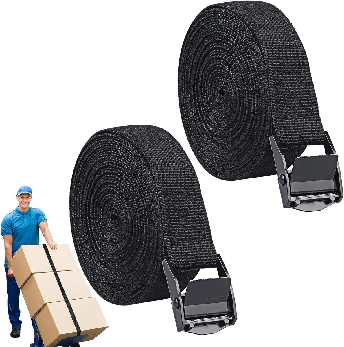 Spanband - Sjorband Vastzetband - Bagage Vervoeren - Metalen Gesp - 2.5 m x 25 mm - Zwart