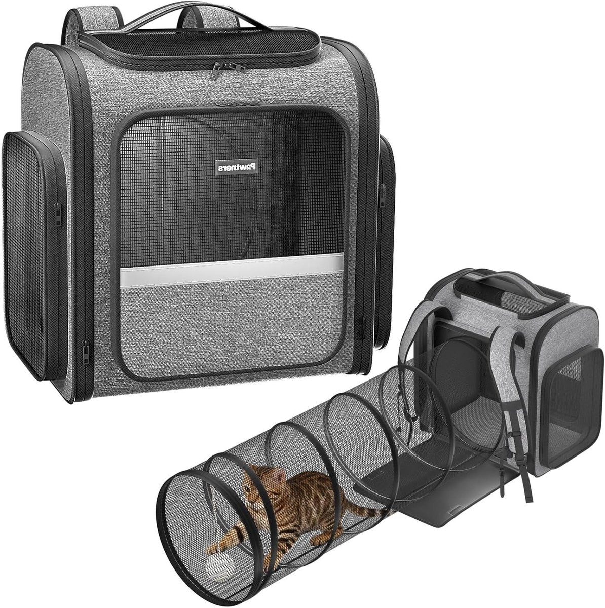Reisrugzak voor Huisdieren - Draagbare Kattenmand - Reizen met Huisdieren - Uitbreidbare Speeltunnel - 43 x 12.6 x 15 inch