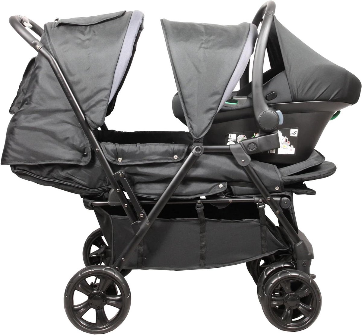 Dubbele Kinderwagen - Tweeling Kinderwagen - Vervoer Kinderen - Met Autostoel - Vanaf Geboorte - Zwart Grijs