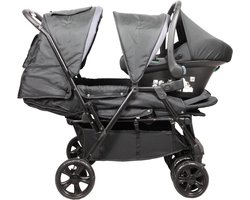 Dubbele Kinderwagen - Tweeling Kinderwagen - Vervoer Kinderen - Met Autostoel - Vanaf Geboorte - Zwart Grijs
