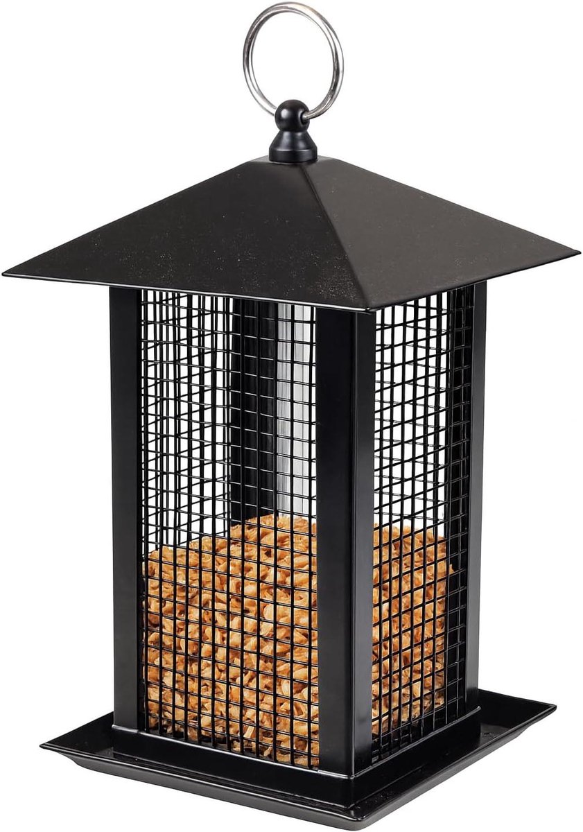 Voedersilo Noten - Vogelvoederhuisje Voederstation - Tuin Vogels Voeren - Afschroefbaar Dak - 14 x 14 x 22 cm - Zwart