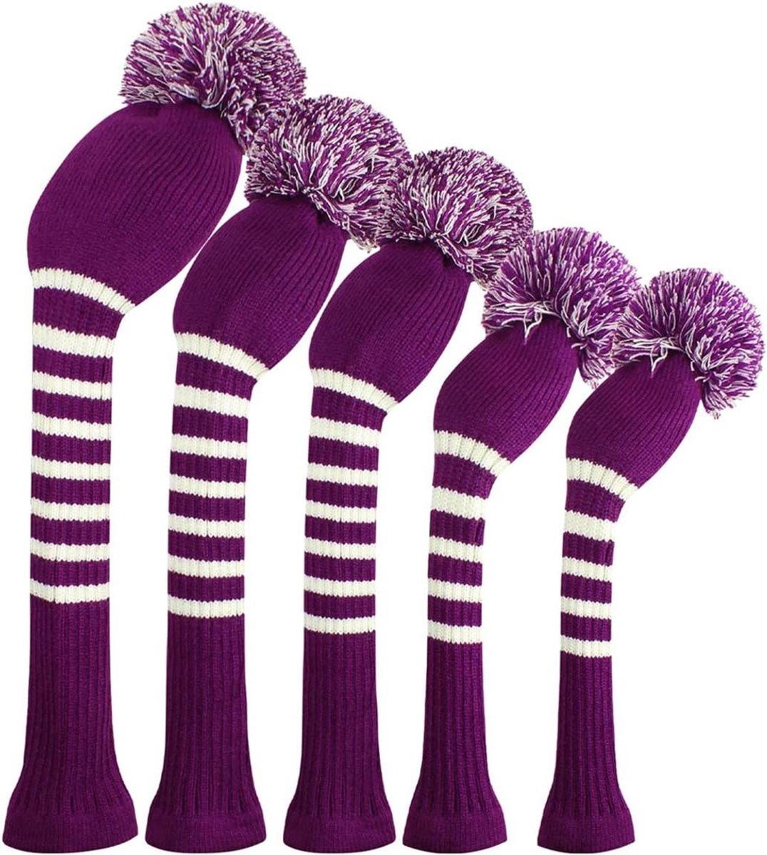 Golf Club Head Covers - Golf Set - Bescherming Clubs - Dubbele Knit Stijl - Set van 5 - Paars Gestreept