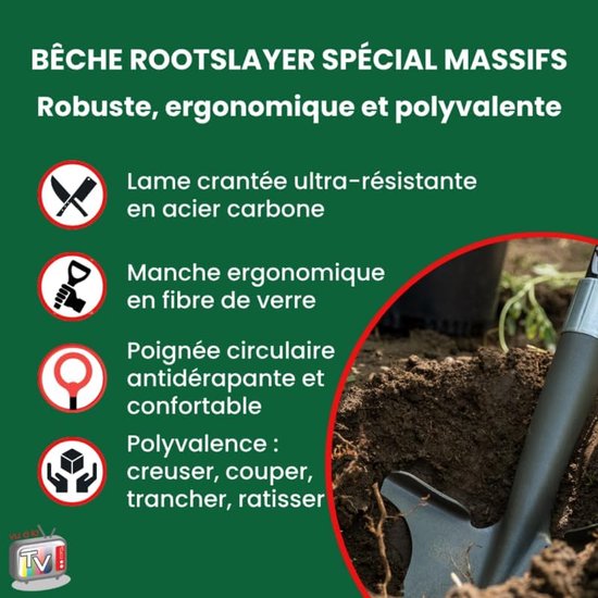 RootSlayer Spade - Multifunctionele schop - Hardnekkige grond bewerken - Ultrascherpe stalen tanden - 113 cm - Rood — afbeelding 2