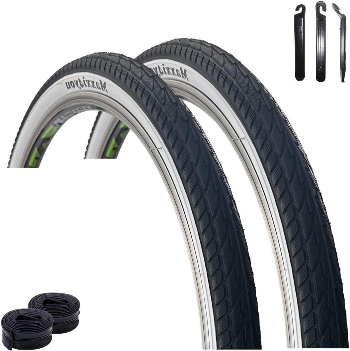 Fietsbanden set - Banden en binnenbanden - Wielersport - Met bandenlichter - 26 x 1.75 inch - Zwart/wit