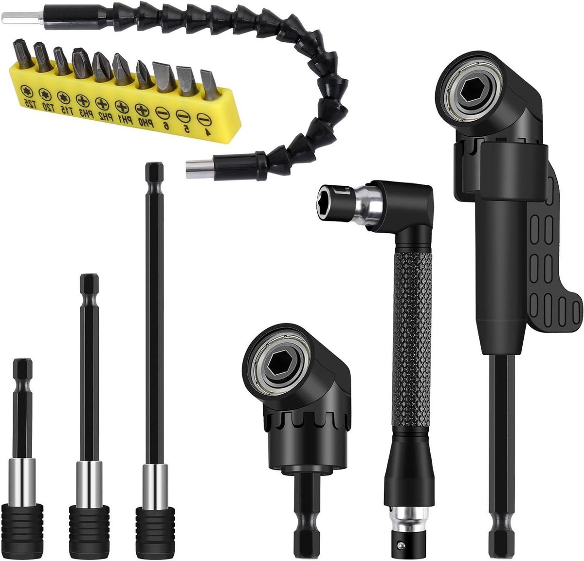 Boorverlenging Set - Flexibele Boor Tool - Klusjes in Huis - Haakse Bevestiging - 17 Stuks - Zilverkleurig