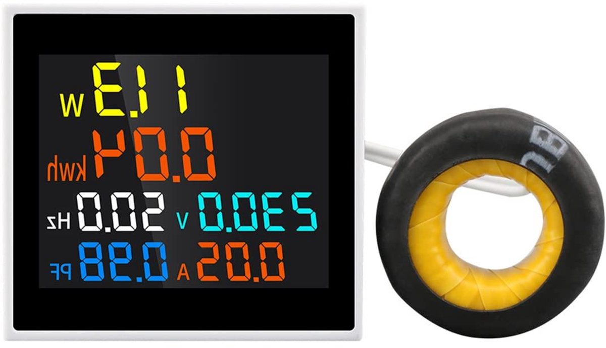 Digitale Energiemeter - Wattmeter kWh meter - Energieverbruik Meten - 6 Parameters Tegelijk - 30.000 W - Zwart