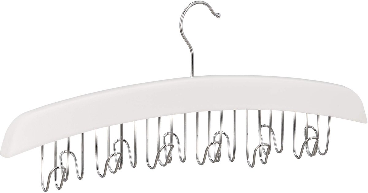 5x riemhanger hout, hanger voor 12 riemen, riemhouder voor kast, stropdashouder 17,5 x 43 x 5,5 cm, wit/zilver