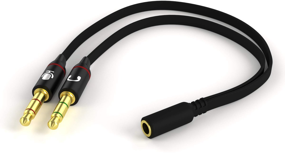 Audio splitter - 3,5mm jack splitter - AUX splitter - Audio splitter cable - Headset en microfoon splitter - Female naar 2x male - Koppelstuk - Zwart - Jonyx