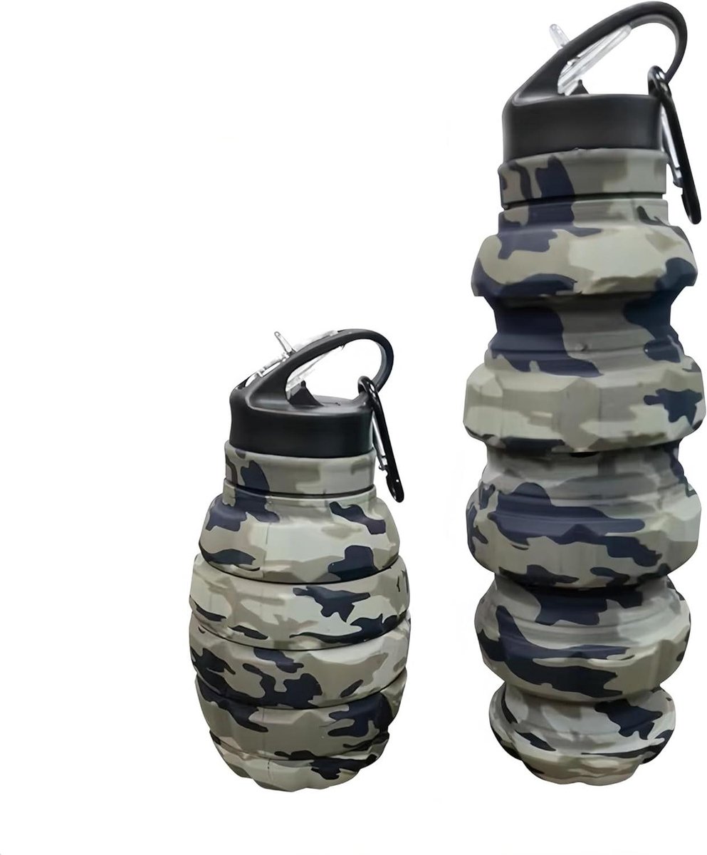 Opvouwbare Waterfles - Reisfles Drinkfles - Outdoor Activiteiten - Lekvrij Ontwerp - 600 ml - Camouflage Grijs