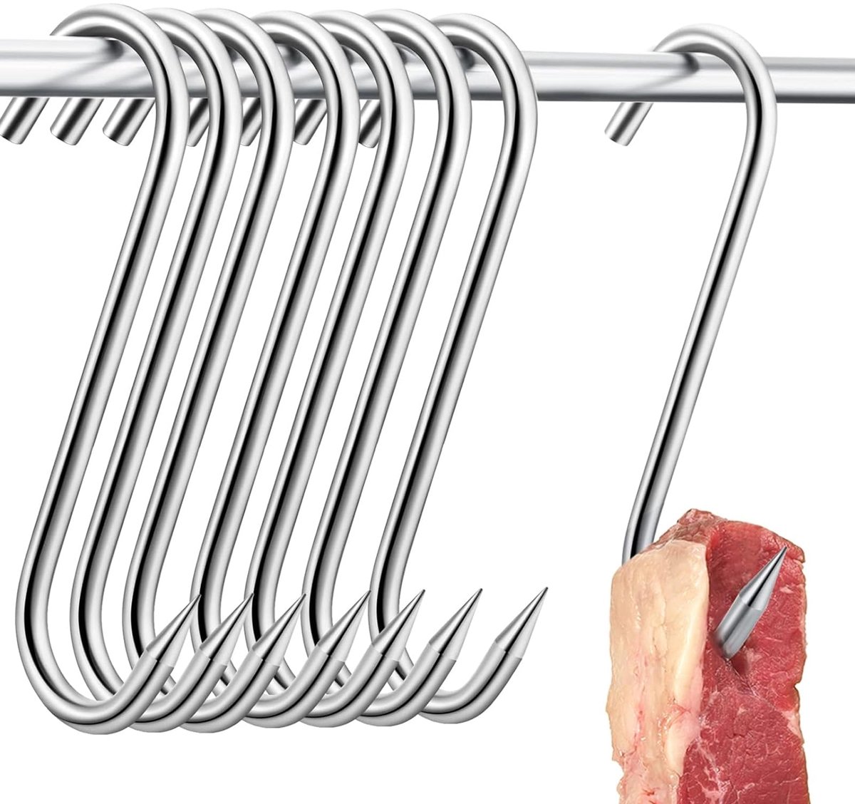 roestvrij staal, 30 stuks, S-vormige wandhaken, roestvrij staal, 15 cm, grof premium roestvrijstalen slagerhaken, voor het ophangen van vlees en roken, hangende voorwerpen