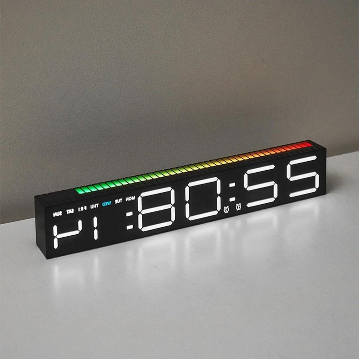 Digitale Wekker - LED Klok - Nachtkastje Gebruik - RGB Lichtstrip - 30 cm - Zwart