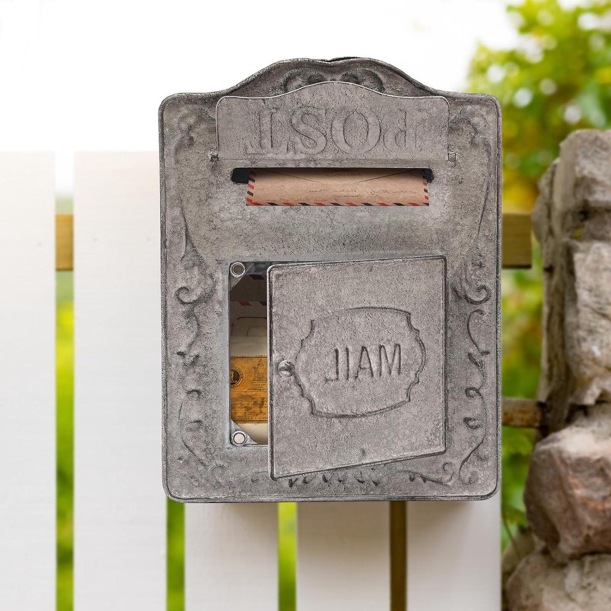 Brievenbus Muur - Wandmailbox Post - Post Ontvangen - Rustiek Decoratief - 34 cm Hoog - Grijs Groen