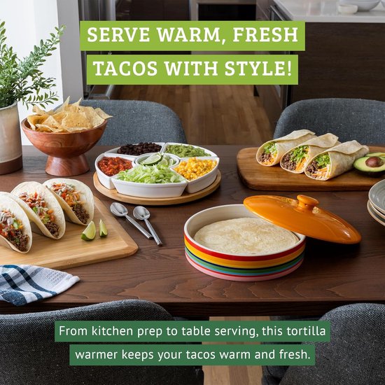 Keramische Tortillawarmer - Pannenkoekhouder - Tortilla's Warm Houden - Stoomafgifte Gaatje - 20 cm - Gebroken Wit — afbeelding 2