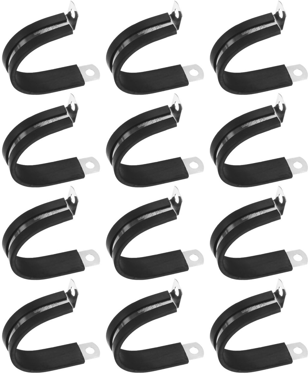 METERXITY 12-pack kabelklemmen, 36 mm 304 roestvrij staal rubber gewatteerde geïsoleerde kabelklem R-vorm metalen houder voor buis/draad/pijp/lus installatie