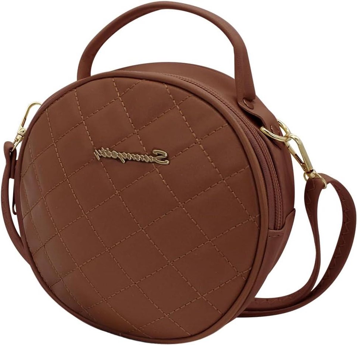 Kleine Schoudertas - Telefoontasje - Dagelijks Gebruik - Verstelbare Band - 19.5 cm - Bruin Wit