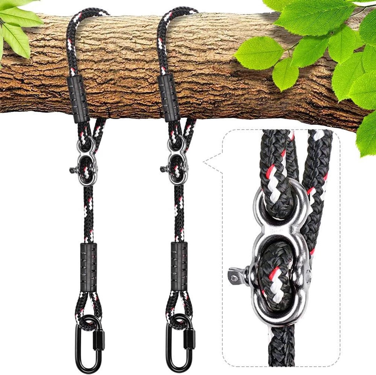 Schommeltouw Set - Ophangset Touw - Hangmat Ophangen - Verstelbaar met Gesp - 200 cm Lengte - Zwart