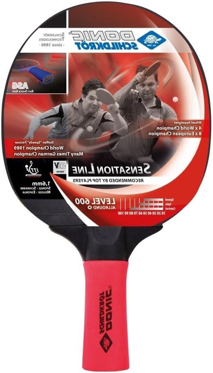 Tafeltennisracket - Sensation 600 - Allround spel - Anti-shock grip - 16 mm spons - Zwart