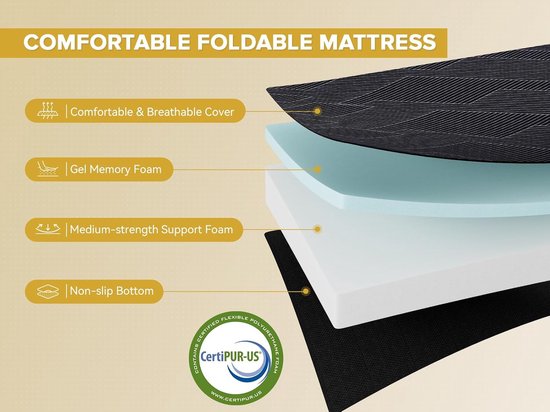 Gastenmatras - Opklapbaar bed - Logeren en reizen - Extra dik 15 cm - 90 x 200 cm - Grijs — afbeelding 4