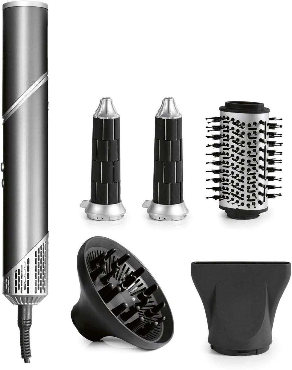 Haarstylers Flex - Föhn en Styler - Haar Krullen en Stijlen - 1500W BLDC Motor - 5 Opzetstukken - Zwart