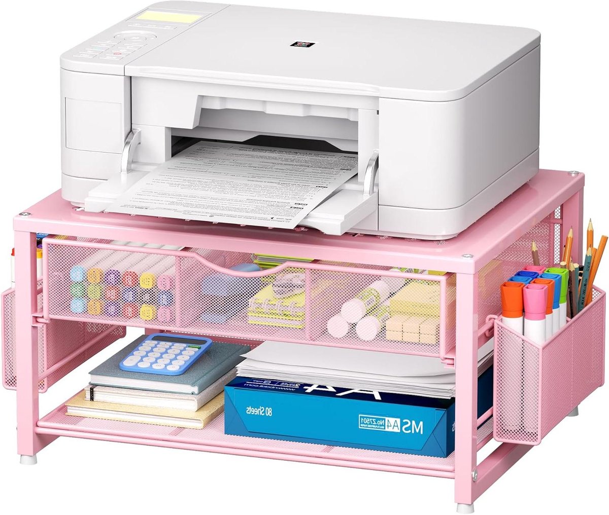Bureau Organizer - Desktop Opslag - Kantoor Organiseren - Met Lade - 42 x 32 x 23 cm - Roze