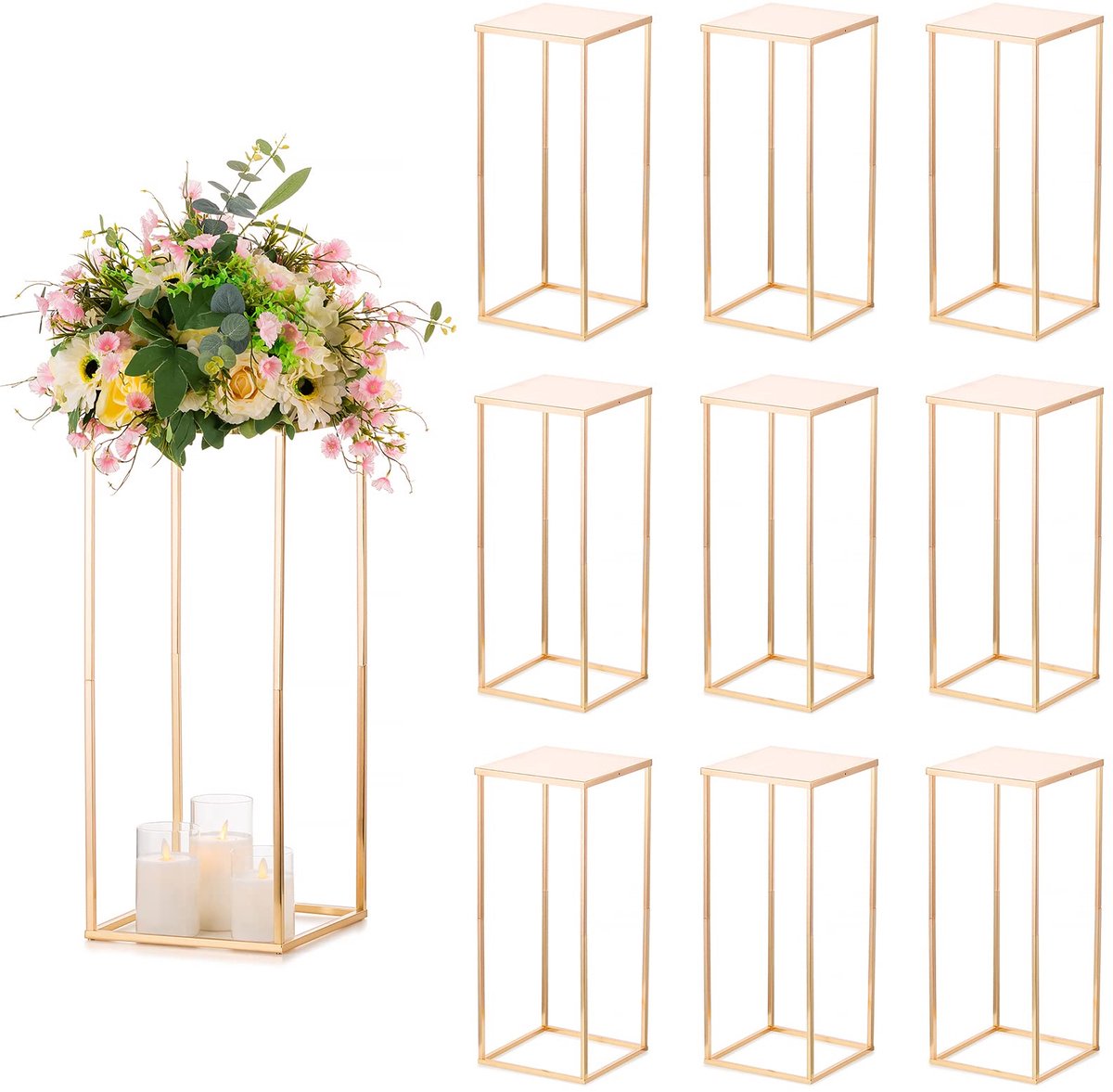 60cm Hoge Vazen Bruiloft Centerpieces voor Tafel - 10 Stuks Metalen Kolom Geometrische Bloemenstandaard Gouden Bloemenvaas Display Rack Decoraties voor T-stage Feest Evenement Verjaardag Baby