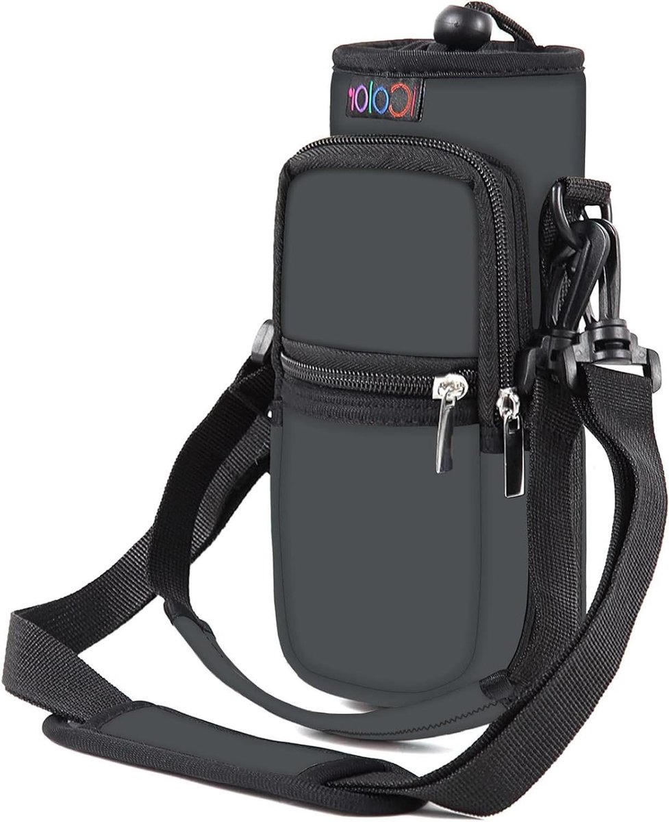 Waterfles Tas - Drinkfleshouder - Sport En Outdoor - Met Telefoonzak - Tot 750ml - Grijs
