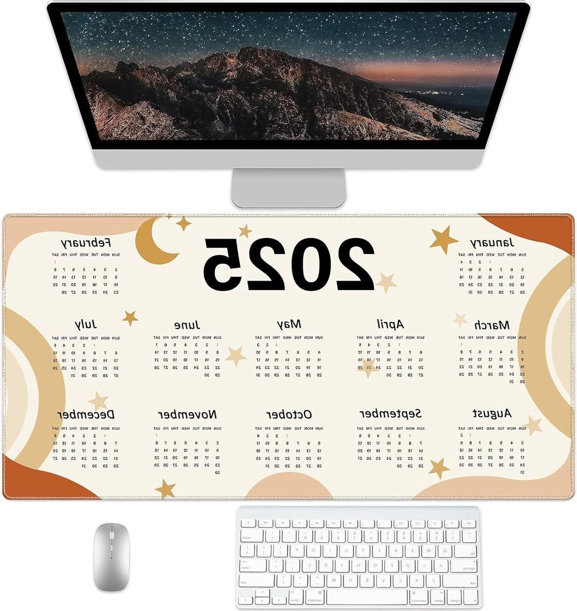 Kalender bureau-onderlegger - Grote bureaumat - Kantoor en thuis - Gestikte randen - 80 x 40 cm - Multicolor