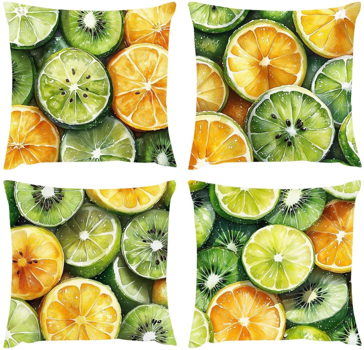 kussen, waterdicht kussensloop, 70 x 70 cm, set van 4 mosterdlinnen kussens, decoratieve kussenhoes, fruit, bankkussen, decoratief kussen met verborgen, voor bank, tuin, slaapkamer, balkon