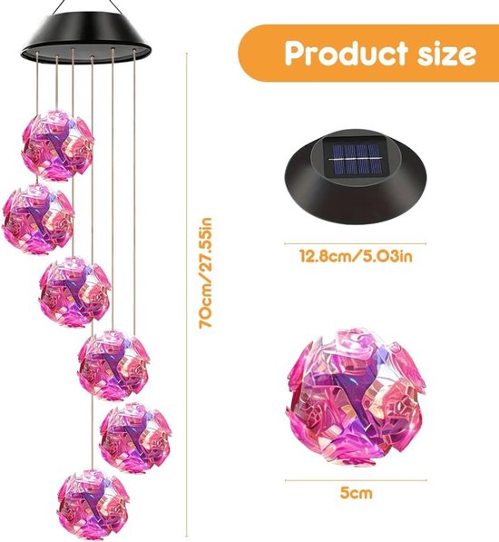 Windspel op zonne-energie, voor in de tuin, 6 leds, wisselende kleuren, moederdagcadeau voor balkon, decoratie, weerbestendig, buiten, hangend, terrasdecoratie, tuinlamp, tuinlamp voor boom — afbeelding 5