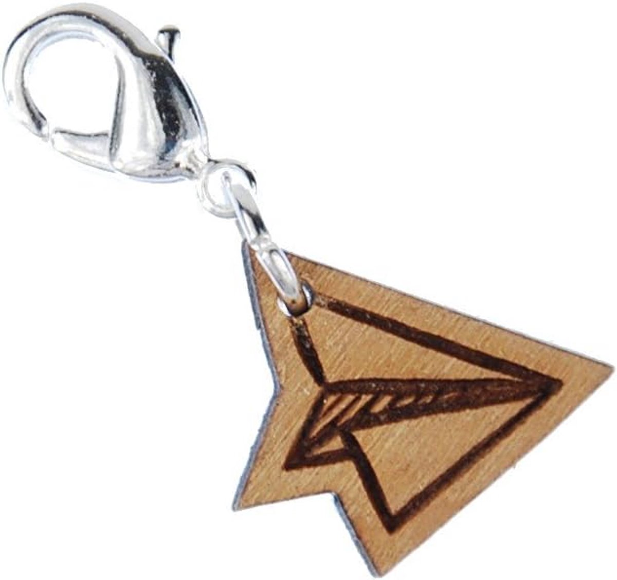 Papiervlieger Charm Zipper Pull vliegtuig houten stijl - handgemaakte modesieraden I kettinghanger verzilverd - bedelhanger bedelarmband - hanger voor armband, 17mm, Hout