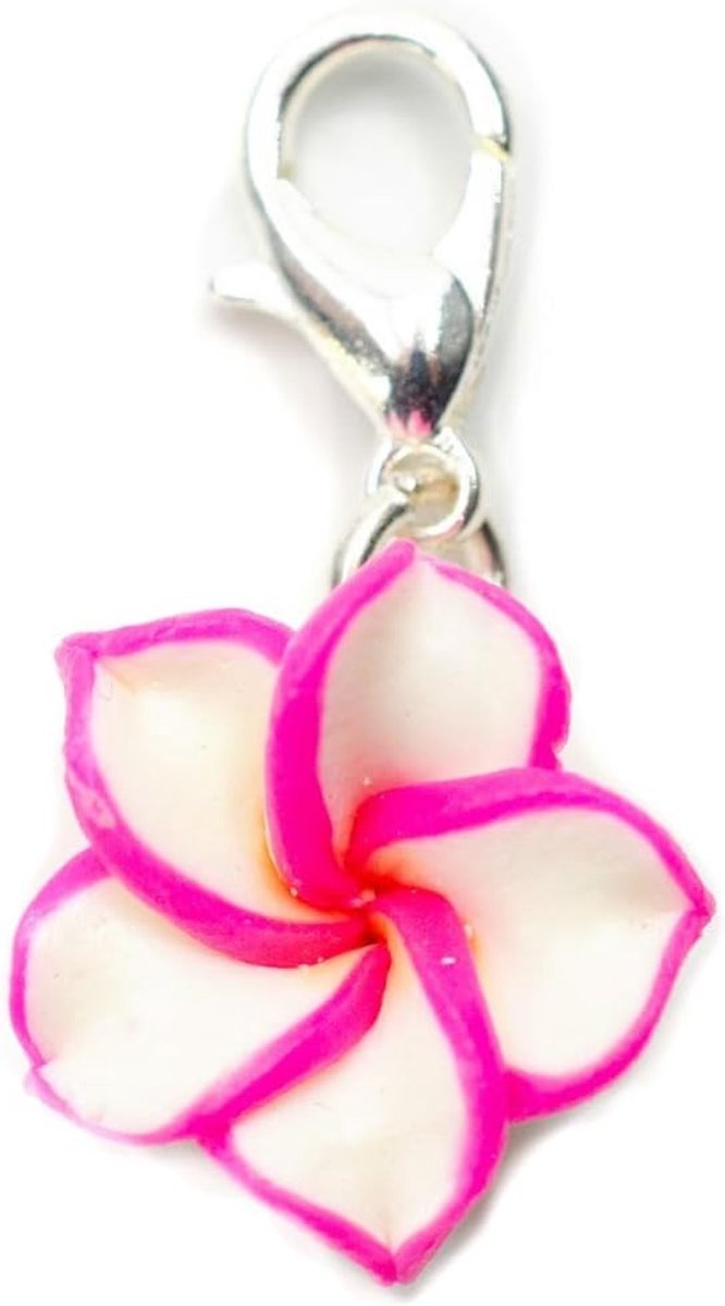 Frangipani Charm Zipper Pull hanger bloem bloem Plumeria roze - handgemaakte modesieraden I verzilverd - bedelhanger bedelarmband - hanger voor armband