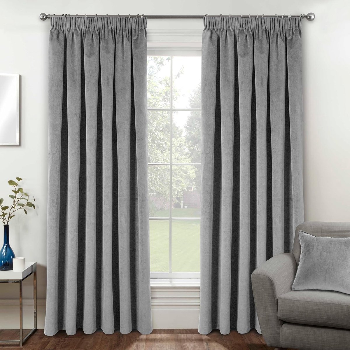 Living Oxford premium fluwelen grijze verduisterende gordijnen voor gordijnen voor slaapkamer - superzachte gordijnen met tape - 229 x 183 cm - 2 x gordijnpanelen