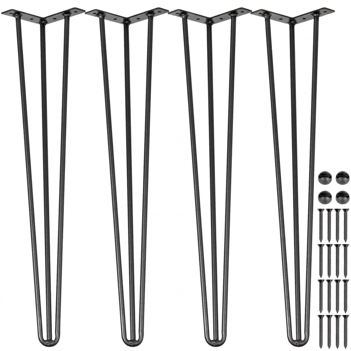 Tafelpoten - Hairpin - Meubelpoten - DIY – Roestvrij – Stabiel – 100kg - Beschermers - Voor bureau - 86,4cm - 4 stuks - Zwart