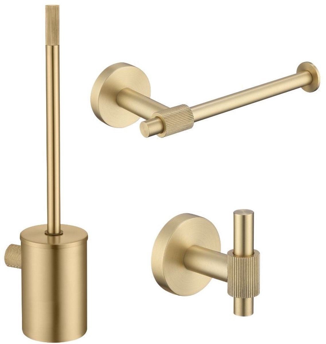Toiletaccessoires set Sanitado Fancy met borstel, rolhouder en handdoekhaak in mat goud
