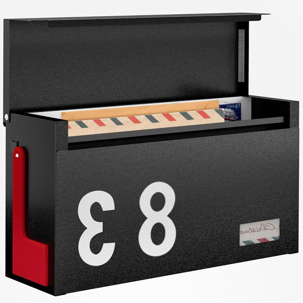 Brievenbus Met Klep - Wandbrievenbus Buiten - Post Ontvangen - Inclusief Nummerstickers - 10 x 33 x 18 cm - Zwart