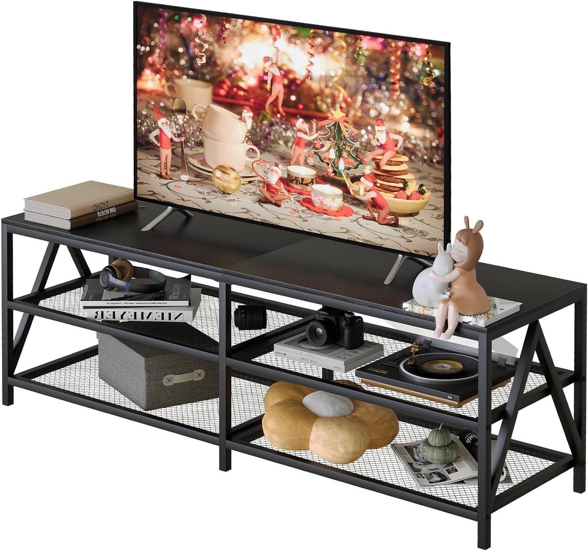 Tv-kast - Televisietafel Lowboard - Woonkamer Inrichten - Open Opbergvakken - 140 x 40 x 50 cm - Zwart