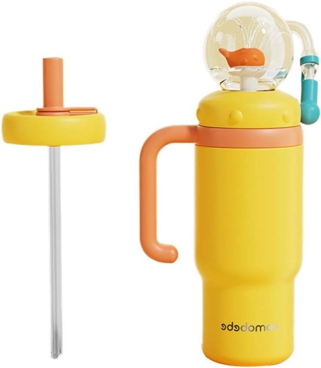 Drinkbeker Walvisspuit - Kinderwaterfles fontein - Gezond drinken stimuleren - Dubbele deksels - 710 ml - Blauw