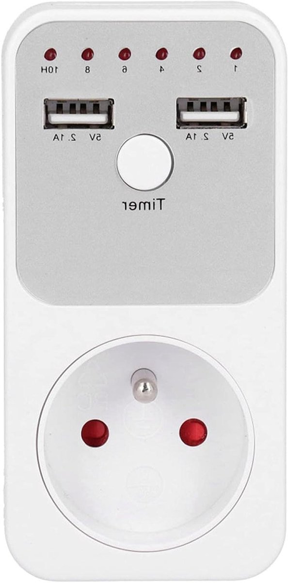 Stopcontact Timer - Digitale Timer Plug - Energie Besparen - Met USB Poorten - 1-10 Uur - Wit