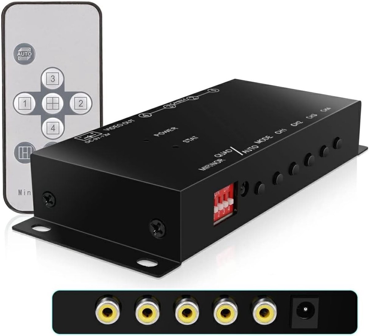 Kleur video quad multiplex beeldverdeler processor voor CCTV bewakingscamera met spiegelbeeld en afstandsbediening, ideaal voor beveiliging en monitoring