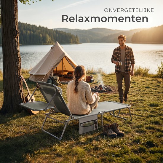 tectake® Ligbedden met Zonnescherm - Set van 2 Zonnebedden - 4 standen - Inklapbaar - Met Handgreep, Zijvak en Hoofdkussen - Grijs van TecTake — afbeelding 4