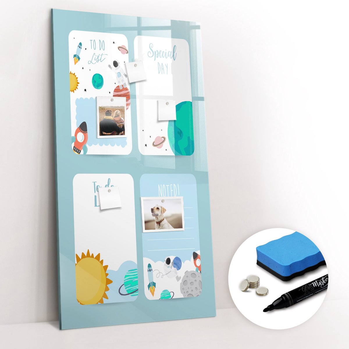 Tulup Whitebord - Galactische Planner - 60 x 120 cm - Blauw Magneetbord Design - Gratis 5 Sterke Magneten + Whiteboard Marker & Wisser - Moderne Wanddecoratie - Magnetisch Bord Kind - Notitiebord Werkplek
